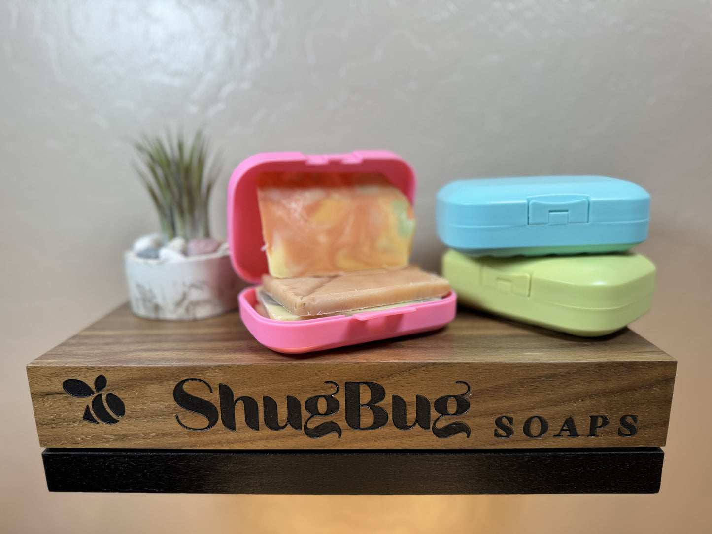 Travel Containers with cut ends of soap